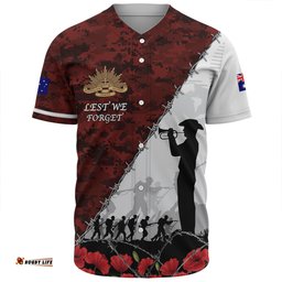 Australia Baseball Shirt - Anzac Day Poppy Flower And Barbed Wire