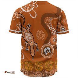 Australia Goanna Aboriginal Baseball Shirt - Indigenous Dot Goanna (Orange) Baseball Shirt