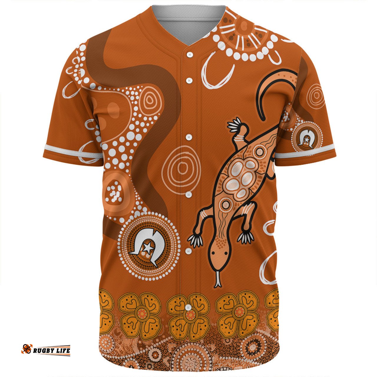 Australia Goanna Aboriginal Baseball Shirt - Indigenous Dot Goanna (Orange) Baseball Shirt