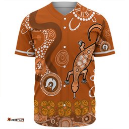 Australia Goanna Aboriginal Baseball Shirt - Indigenous Dot Goanna (Orange) Baseball Shirt