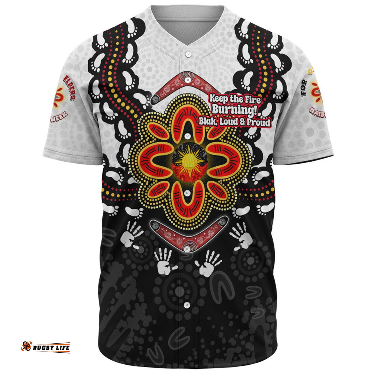Australia Baseball Shirt Aboriginal Inspired Naidoc Symbol Pattern White