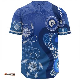 Australia Turtles Aboriginal Baseball Shirt - Indigenous Dot Turtles In The Ocean (Blue) Baseball Shirt