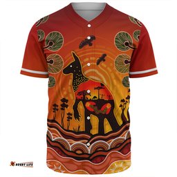 Australia Baseball Shirt Aboriginal Indigenous Kangaroo With Dot Painting Pattern