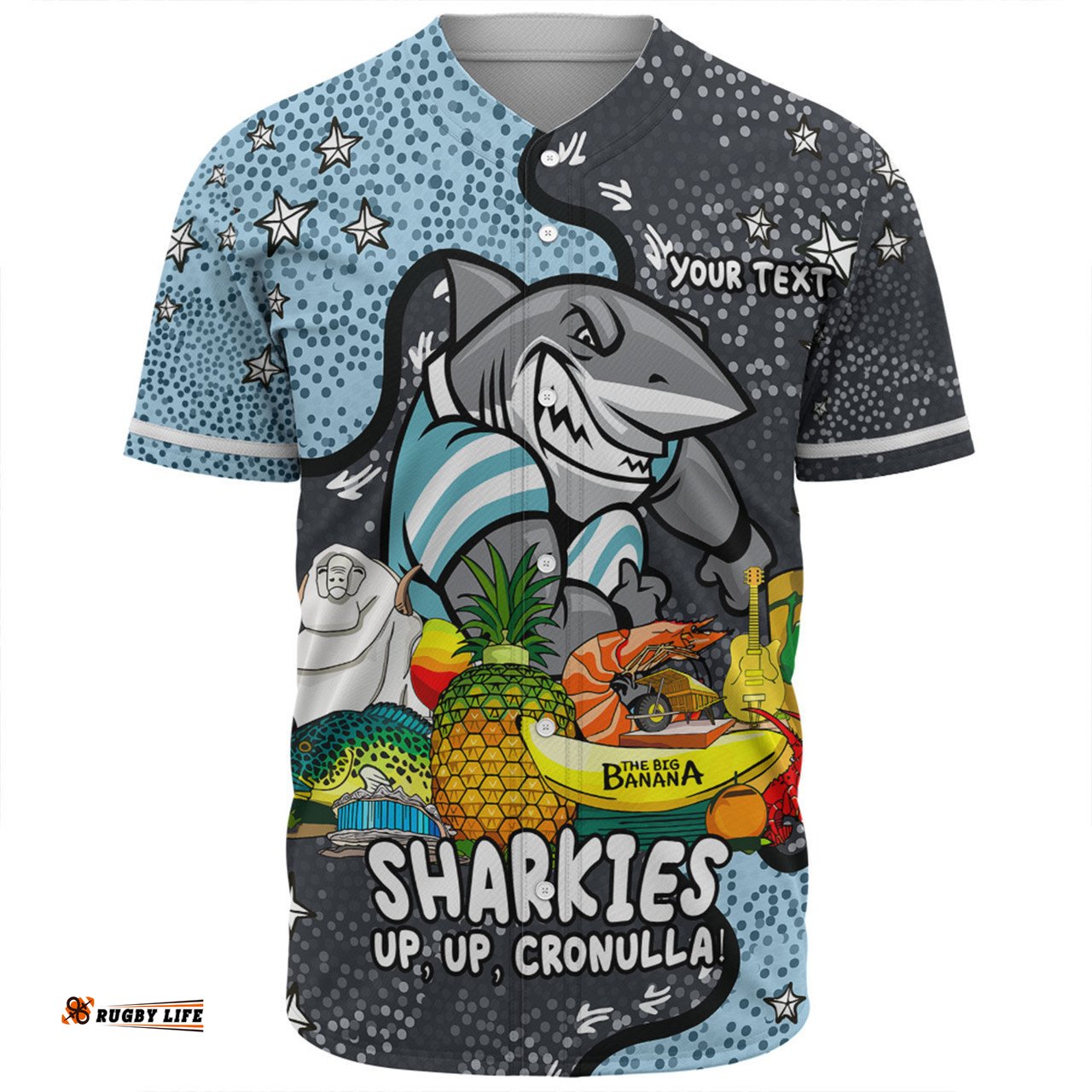 Cronulla-Sutherland Sharks Custom Baseball Shirt - Australian Big Things Baseball Shirt