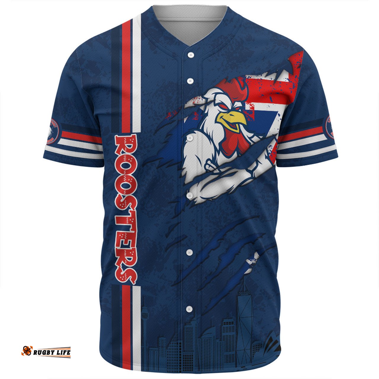 Sydney Roosters Baseball Shirt - Happy Australia Day Flag Scratch Style
