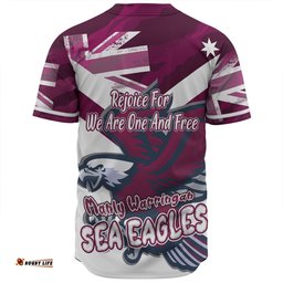 Manly Warringah Sea Eagles Baseball Shirt - Happy Australia Day We Are One And Free V2