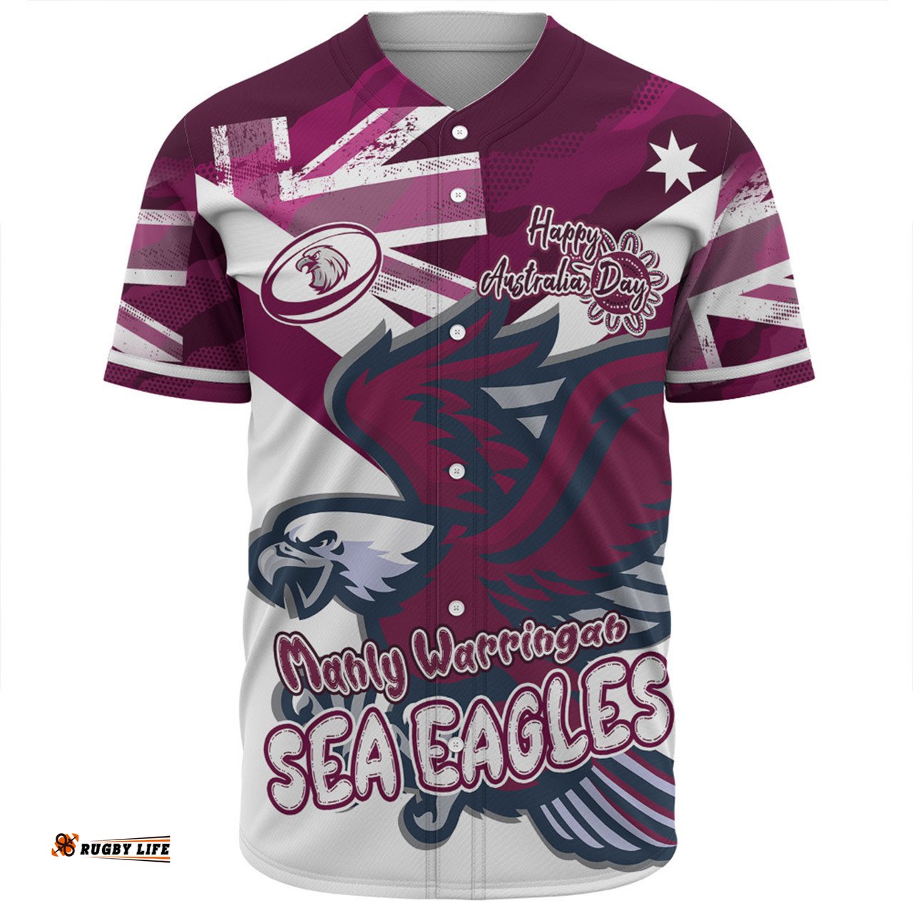 Manly Warringah Sea Eagles Baseball Shirt - Happy Australia Day We Are One And Free V2