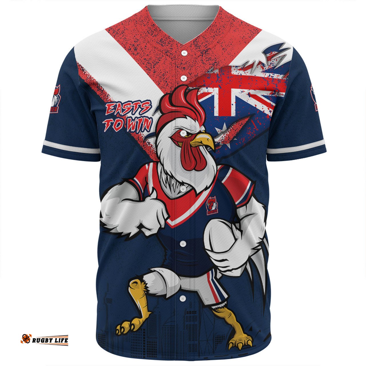 Sydney Roosters Baseball Shirt Custom For Die Hard Fan Australia Flag Scratch Style