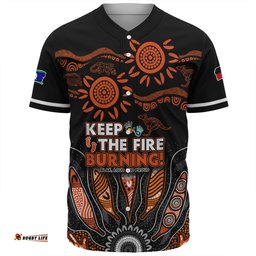 Australia Baseball Shirt Naidoc Week 2024 Indigenous Keep The Fire Burning Aboriginal Gum Leaf Painting