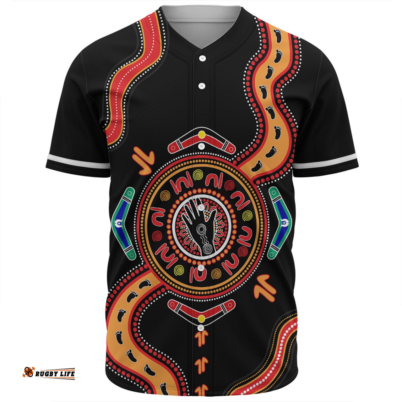Australia Baseball Shirt Aboriginal Inspired Meeting Place Style Of Dot Painting