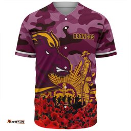 Brisbane Broncos Baseball Shirt - Brisbane Broncos Anzac Day Lest We Forget
