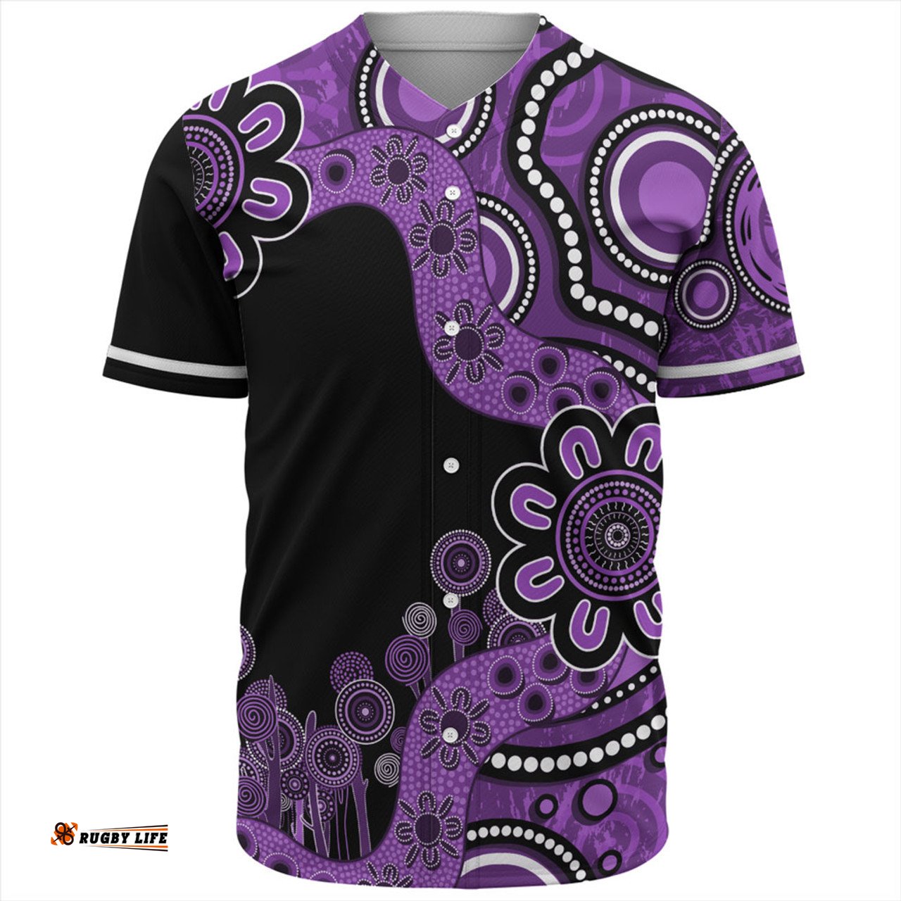 Australia Baseball Shirt Aboriginal Indigenous Dot Painting Purple