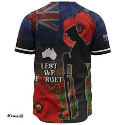 Australia Baseball Shirt - Custom Anzac Day Lest We Forget Red Poppies