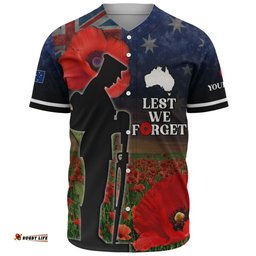 Australia Baseball Shirt - Custom Anzac Day Lest We Forget Red Poppies