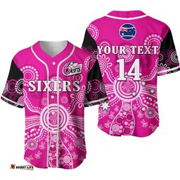 Custom Text And Number Sydney Sixers Baseball Jersey Shirt Cricket Indigenous Australian Art Strip Ver.01