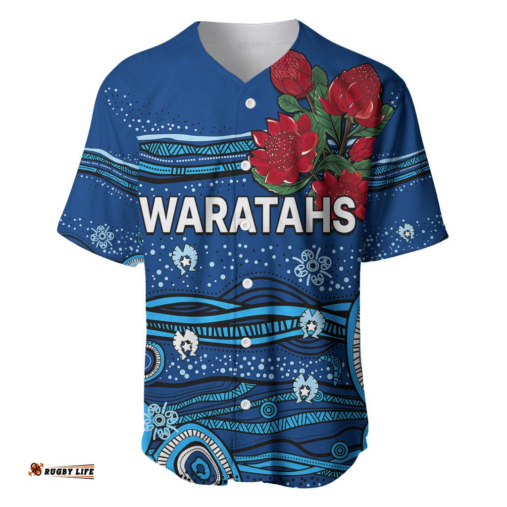 Custom Text And Number NSW Waratahs Rugby Baseball Jersey Shirt Aboriginal Indigenous