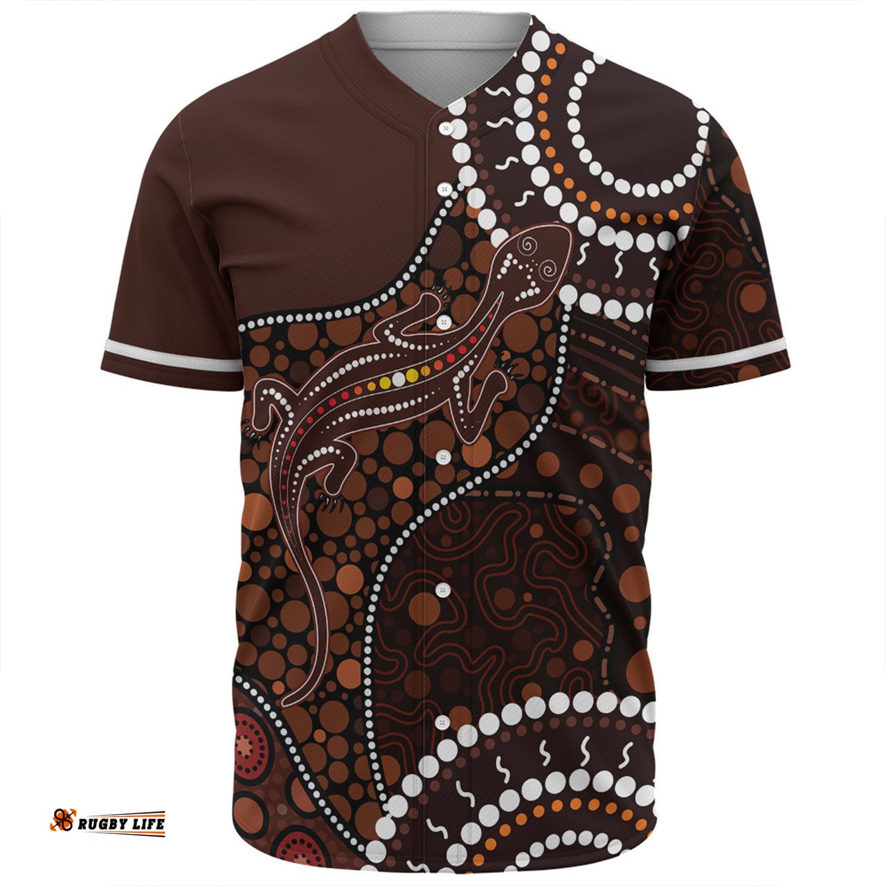 Australia Baseball Shirt Aboriginal Inspired Lizard With Dot Painting Pattern