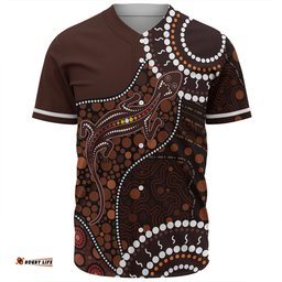 Australia Baseball Shirt Aboriginal Inspired Lizard With Dot Painting Pattern