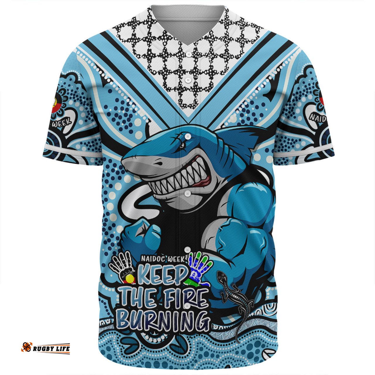 Cronulla-Sutherland Sharks Baseball Shirt Aboriginal Inspired Naidoc Week Custom For Die Hard Fan Supporters