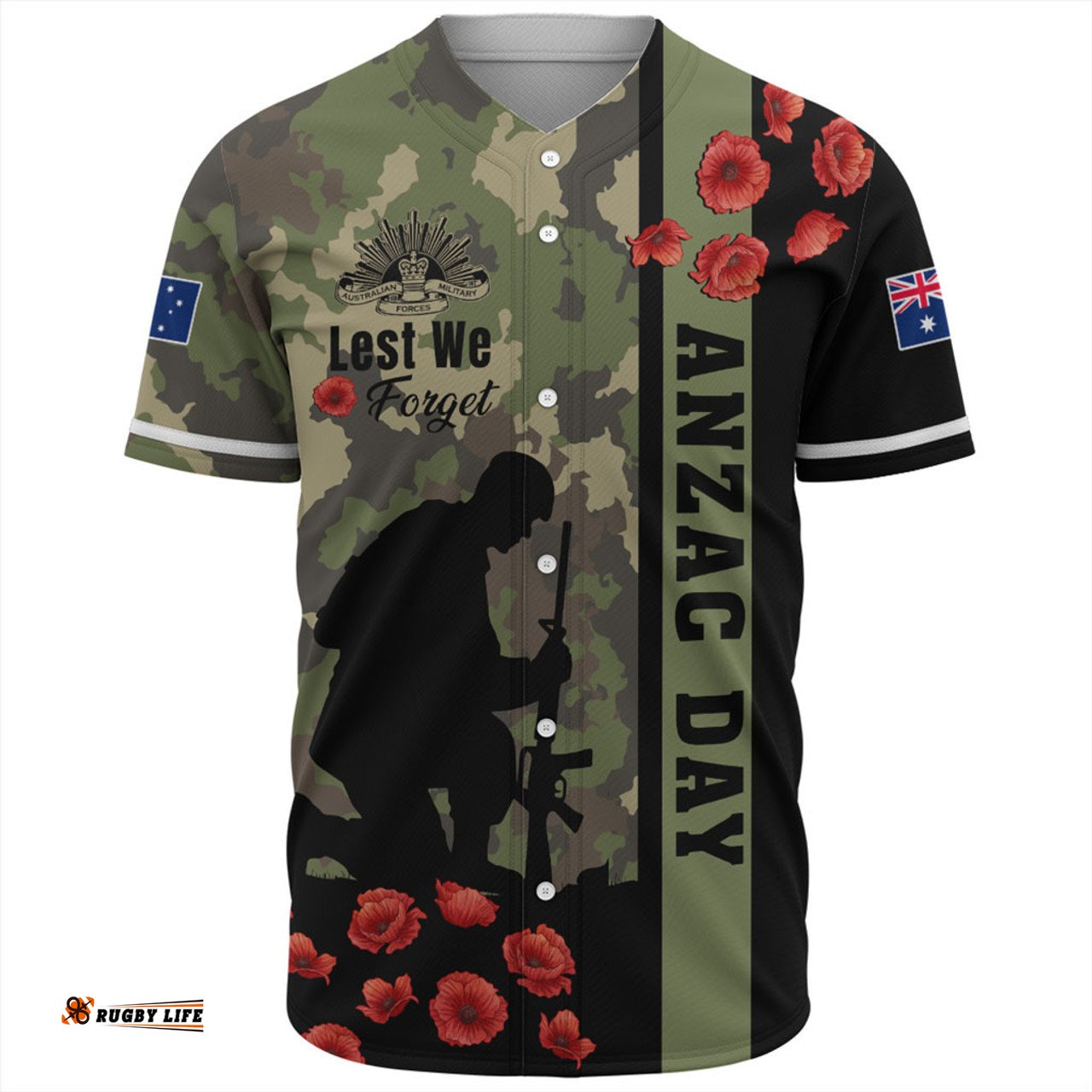 Australia Baseball Shirt Lest We Forget Military Camouflage Simple Style