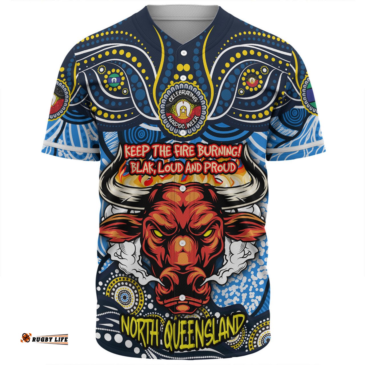 North Queensland Cowboys Baseball Shirt Celebrating Naidoc Week 2024 Aboriginal Dot Art Inspired