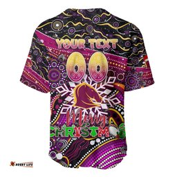 Merry Christmas Broncos Baseball Jersey Shirt Aboriginal Santa Rugby Mascot Brisbane