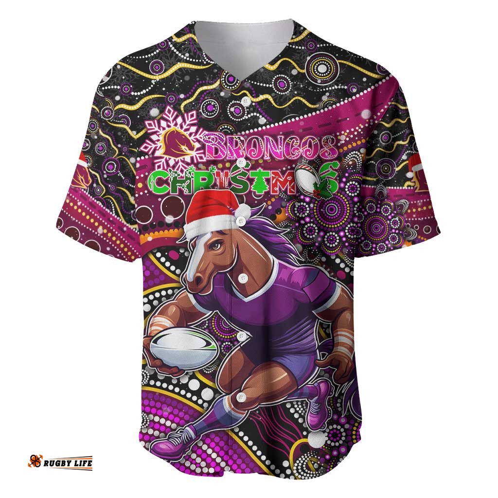 Merry Christmas Broncos Baseball Jersey Shirt Aboriginal Santa Rugby Mascot Brisbane