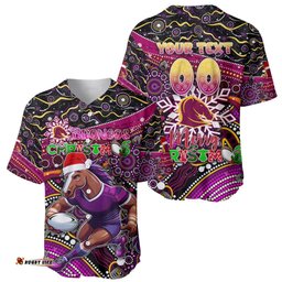 Merry Christmas Broncos Baseball Jersey Shirt Aboriginal Santa Rugby Mascot Brisbane