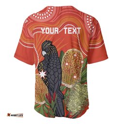 Personalised Australia Banksia And Black Cockatoo Baseball Jersey Shirt Aboriginal Art