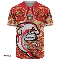 Redcliffe Dolphins Baseball Shirt Celebrating Naidoc Week 2024 Aboriginal Dot Art Inspired