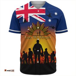 Australia Baseball Shirt Anzac Flag With Soldiers Sunset