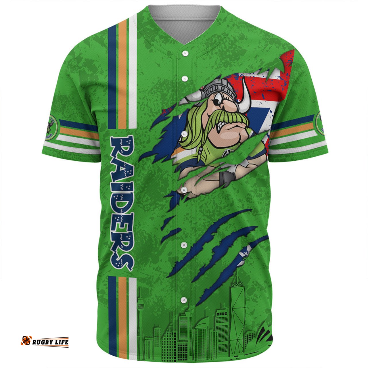 Canberra Raiders Baseball Shirt - Happy Australia Day Flag Scratch Style