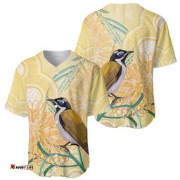 Australia Grevillea And Honeyeaters Baseball Jersey Shirt Aboriginal Art Watercolor Style
