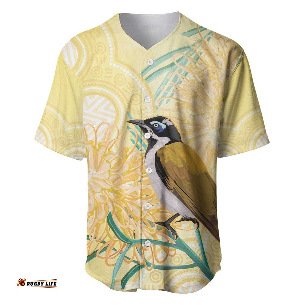 Australia Grevillea And Honeyeaters Baseball Jersey Shirt Aboriginal Art Watercolor Style