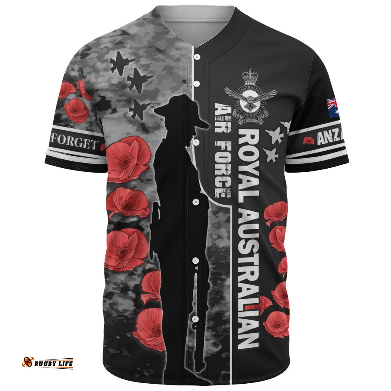 Australia Baseball Shirt - Custom Royal Australian Air Force Anzac Day Camouflage Style