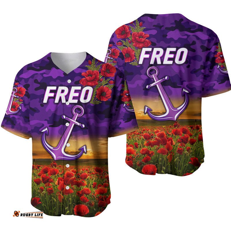 Fremantle Dockers ANZAC Baseball Jersey Shirt Freo Poppy Vibes
