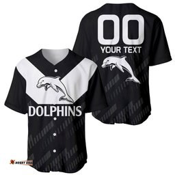 Custom Text And Number NRL Dolphins Rugby Baseball Jersey Shirt Simple Black Style