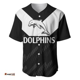 Custom Text And Number NRL Dolphins Rugby Baseball Jersey Shirt Simple Black Style