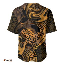 New Zealand Tuatara Baseball Jersey Shirt Aotearoa Maori Clematis Flowers Gold