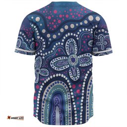 Australia Aboriginal Baseball Shirt - Dot painting illustration in Aboriginal style Blue Baseball Shirt
