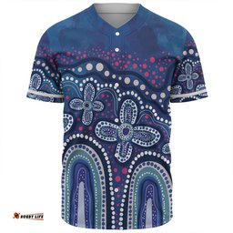 Australia Aboriginal Baseball Shirt - Dot painting illustration in Aboriginal style Blue Baseball Shirt