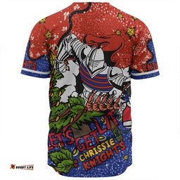 Newcastle Knights Christmas Custom Baseball Shirt - Let's Get Lit Chrisse Pressie Baseball Shirt
