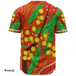 Australia Aboriginal Baseball Shirt - Aboriginal Dot Art Of Australian Yellow Wattle Painting Baseball Shirt