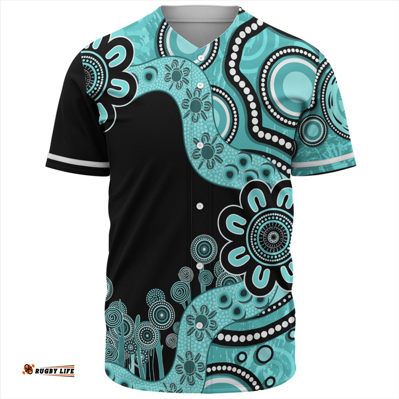 Australia Baseball Shirt Aboriginal Indigenous Dot Painting Turquoise