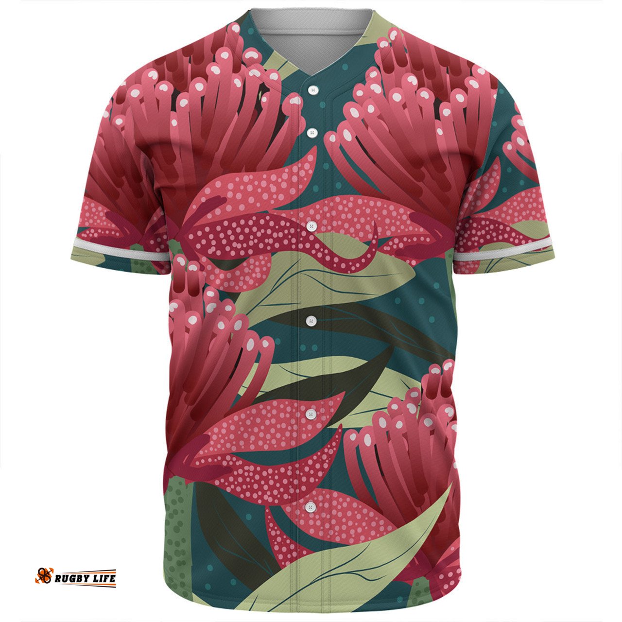 Australia Flowers Aboriginal Baseball Shirt - Australian Waratah Flowers Painting In Aboriginal Style Baseball Shirt