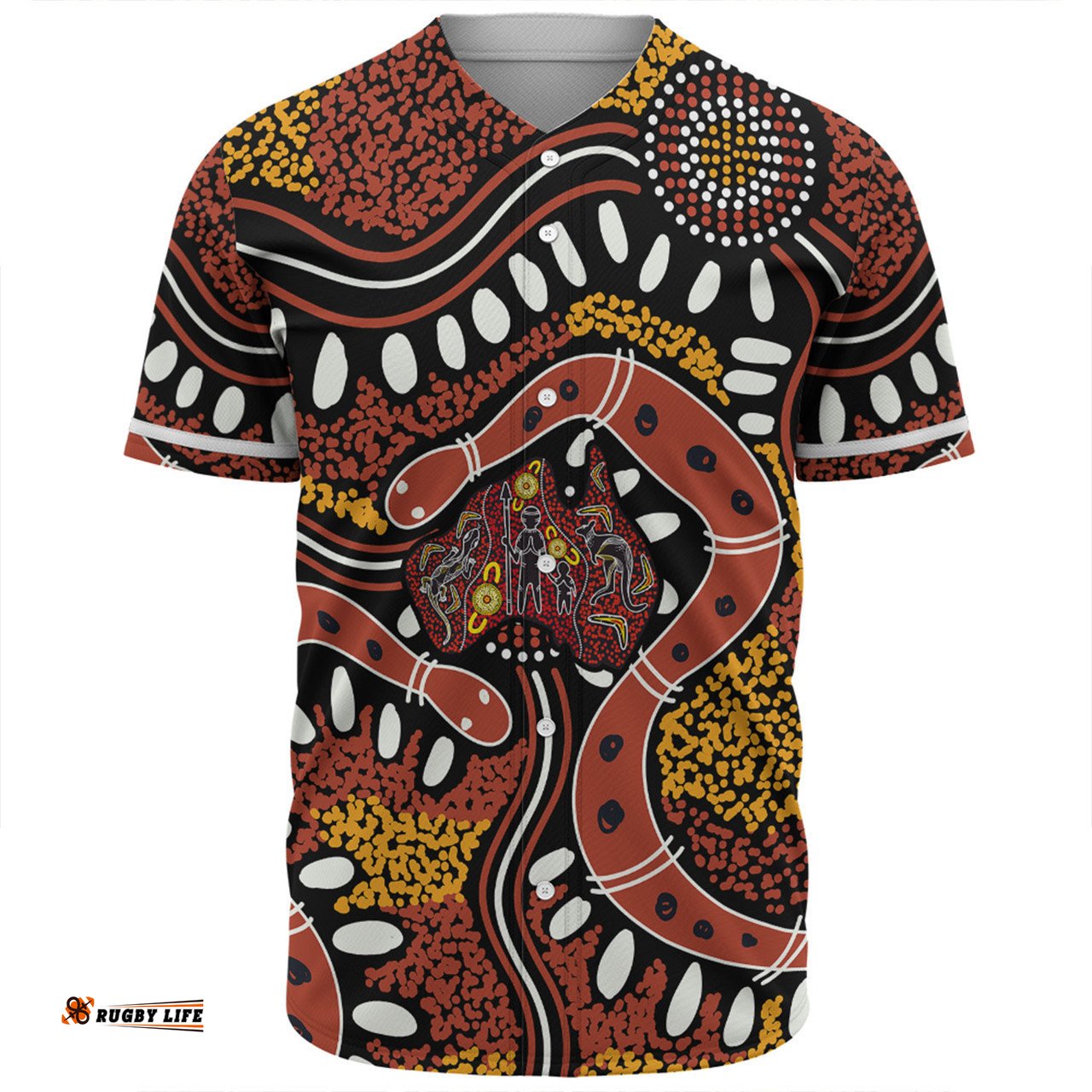 Australia Rainbow Serpent Aboriginal Baseball Shirt - Aboriginal Dot Art Snake Artwork Baseball Shirt