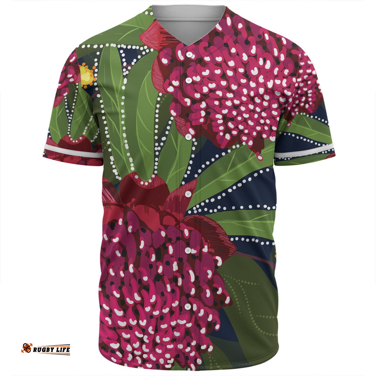 Australia Flowers Aboriginal Baseball Shirt - Australian Waratah Flower Art Baseball Shirt