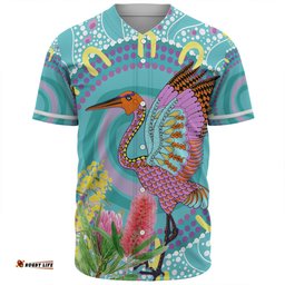 Australia Aboriginal Baseball Shirt - Brolga Bird Dancing With Australia Native Flowers V3 Baseball Shirt