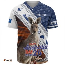 Australia Australia Day Custom Baseball Shirt - Kangaroo Happy Australia Day Aboriginal Pattern Baseball Shirt