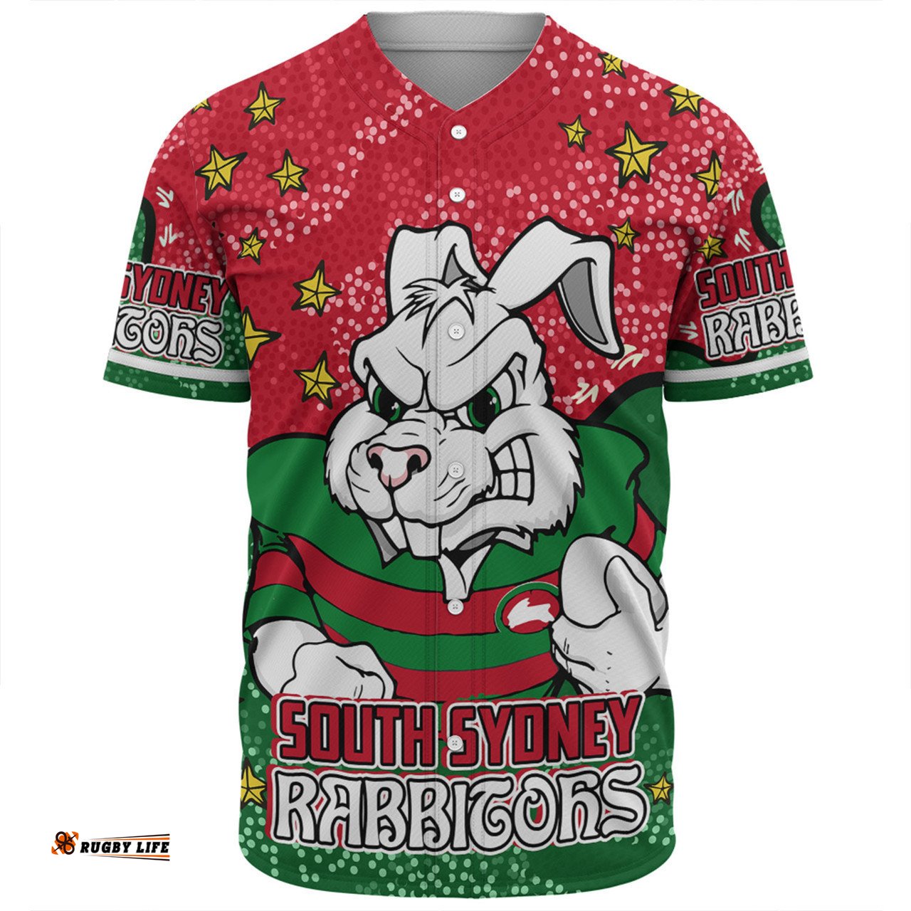 South Sydney Rabbitohs Baseball Shirt - Team With Dot And Star Patterns For Tough Fan Baseball Shirt